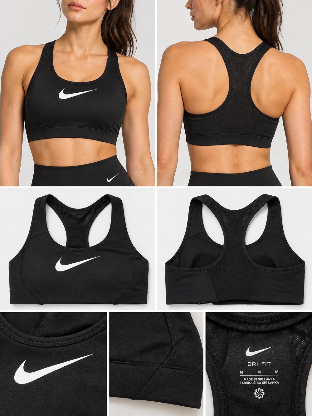 Nike Black Racerback Dri-FIT Sports Bra with White Swoosh